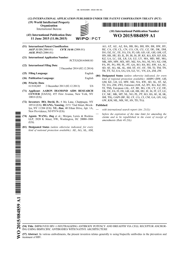 Document de brevet canadien 2932405. Abrégé 20160601. Image 1 de 1