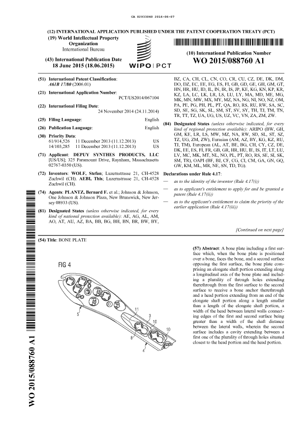 Document de brevet canadien 2933040. Abrégé 20151207. Image 1 de 2