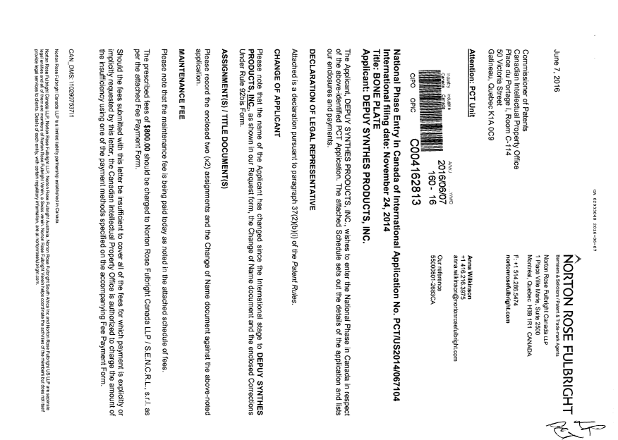 Document de brevet canadien 2933040. Demande d'entrée en phase nationale 20151207. Image 1 de 18