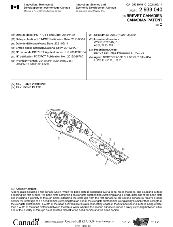 Canadian Patent Document 2933040. Cover Page 20210817. Image 1 of 1