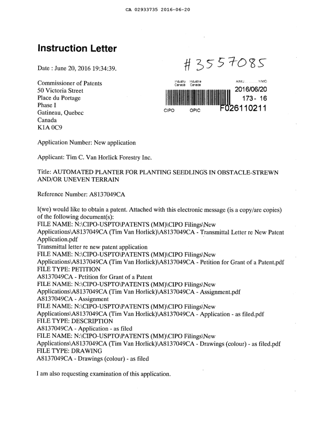 Document de brevet canadien 2933735. Nouvelle demande 20151220. Image 1 de 10