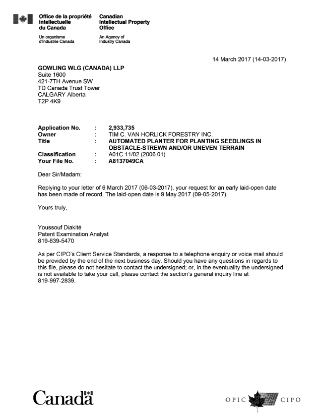 Canadian Patent Document 2933735. Office Letter 20161214. Image 1 of 1