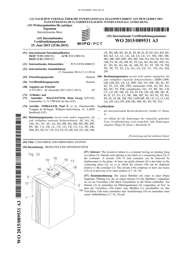 Document de brevet canadien 2934048. Modification - Abrégé 20160616. Image 1 de 2