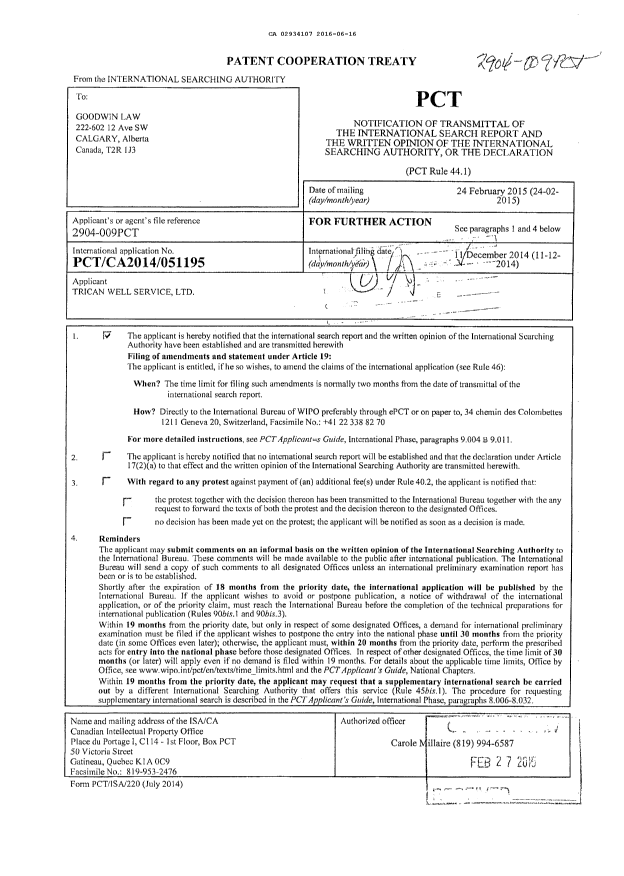 Document de brevet canadien 2934107. Traité de coopération en matière de brevets (PCT) 20160616. Image 1 de 8