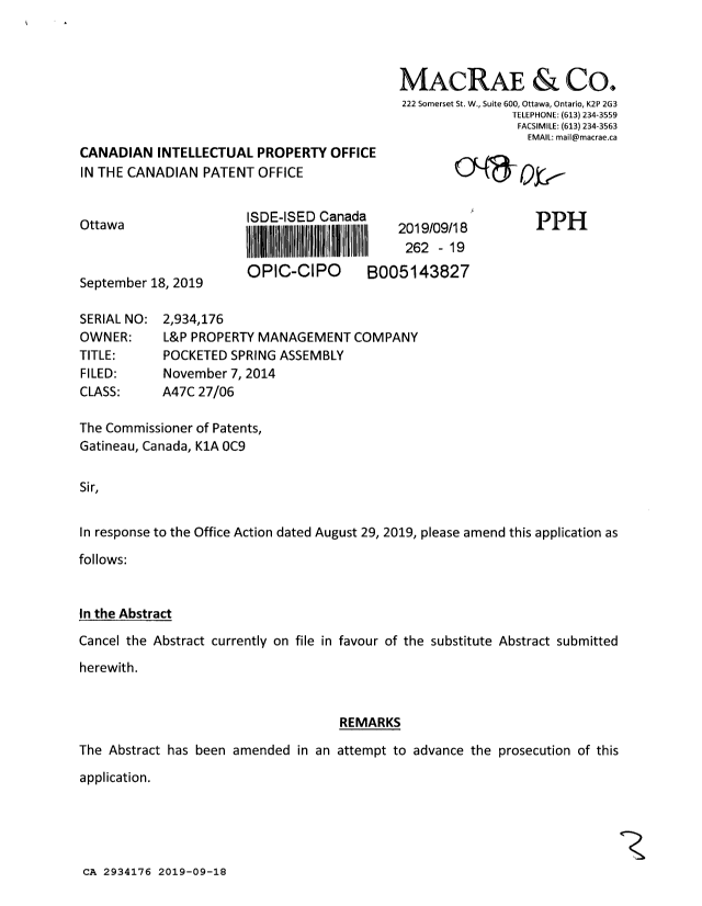 Document de brevet canadien 2934176. Modification 20190918. Image 1 de 3