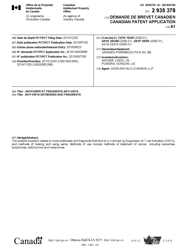 Canadian Patent Document 2935378. Cover Page 20151226. Image 1 of 1