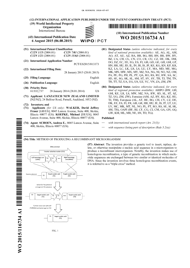Document de brevet canadien 2936251. Abrégé 20151207. Image 1 de 1