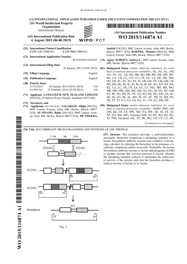 Document de brevet canadien 2936252. Abrégé 20151207. Image 1 de 2
