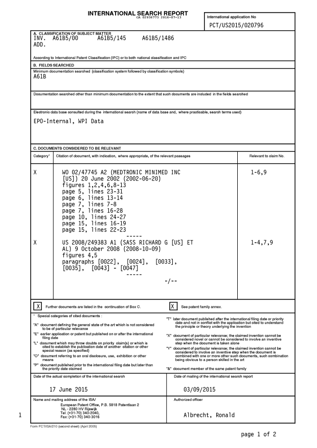 Canadian Patent Document 2936773. International Search Report 20151213. Image 1 of 5