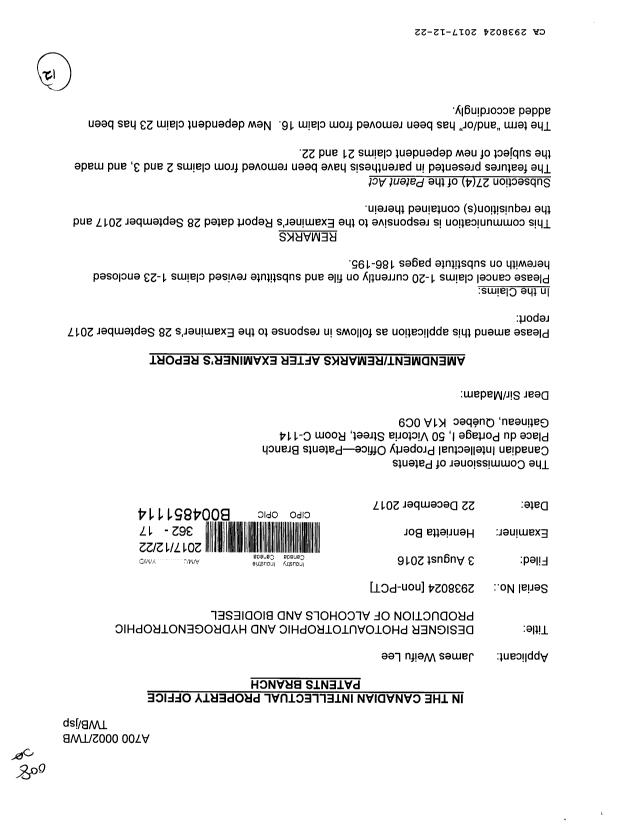Document de brevet canadien 2938024. Poursuite-Amendment 20161222. Image 1 de 12