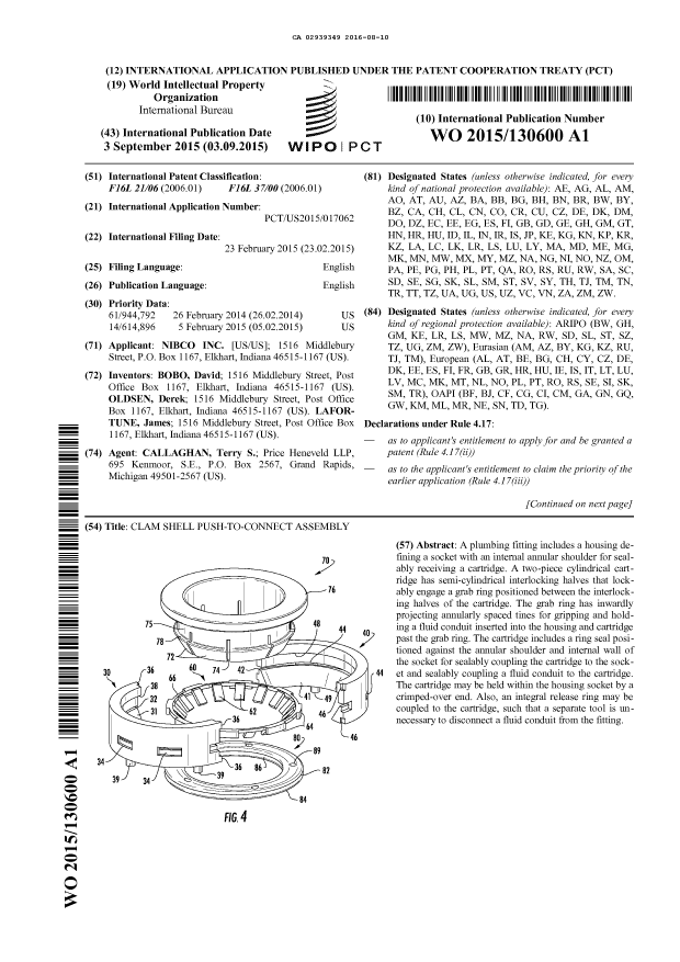Document de brevet canadien 2939349. Abrégé 20160810. Image 1 de 2