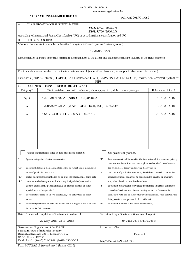 Document de brevet canadien 2939349. Rapport de recherche internationale 20160810. Image 1 de 2