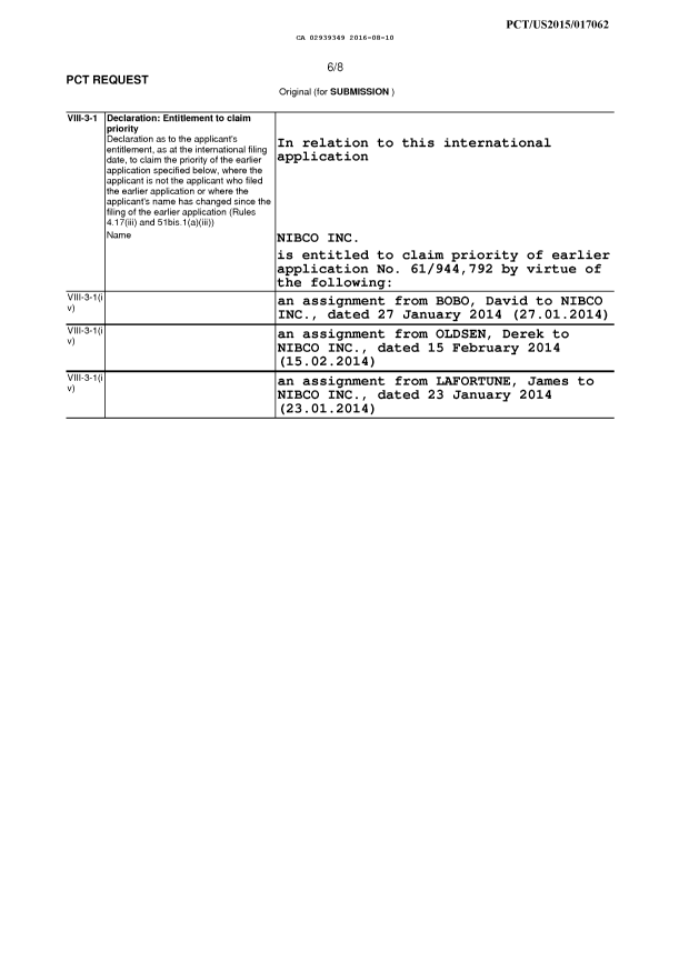 Document de brevet canadien 2939349. Déclaration 20160810. Image 1 de 3
