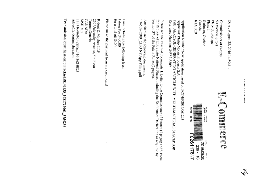 Document de brevet canadien 2940797. Demande d'entrée en phase nationale 20151225. Image 1 de 4