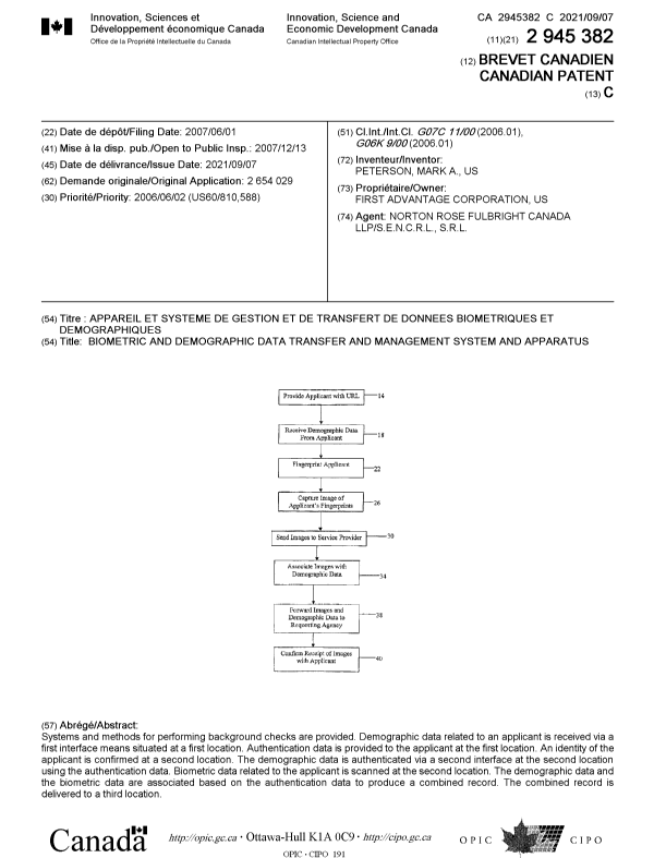 Document de brevet canadien 2945382. Page couverture 20210806. Image 1 de 1