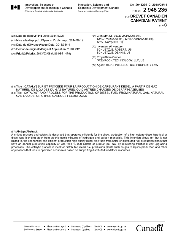 Document de brevet canadien 2948235. Page couverture 20171209. Image 1 de 1