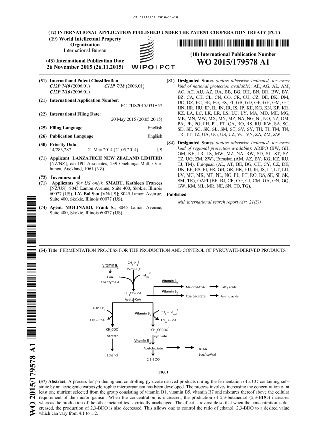 Document de brevet canadien 2948909. Abrégé 20151210. Image 1 de 1