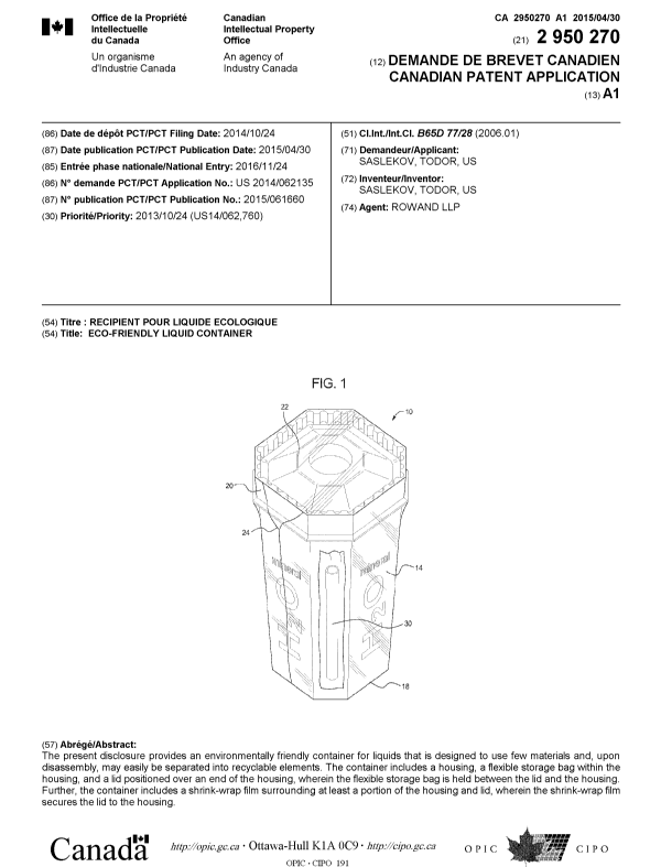 Canadian Patent Document 2950270. Cover Page 20151216. Image 1 of 1