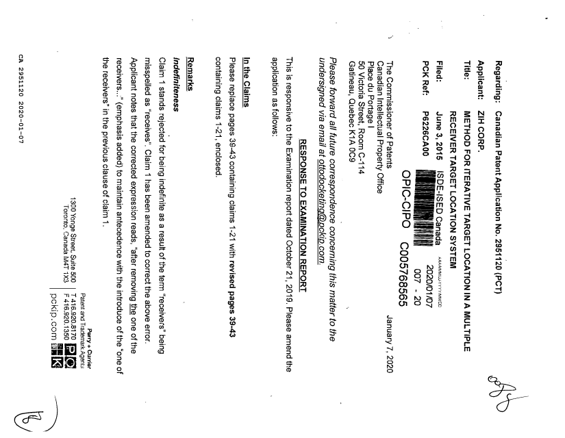 Canadian Patent Document 2951120. Amendment 20200107. Image 1 of 8