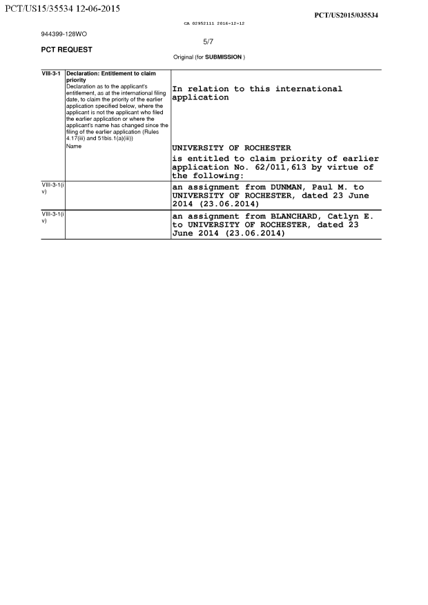 Document de brevet canadien 2952111. Déclaration 20161212. Image 1 de 3