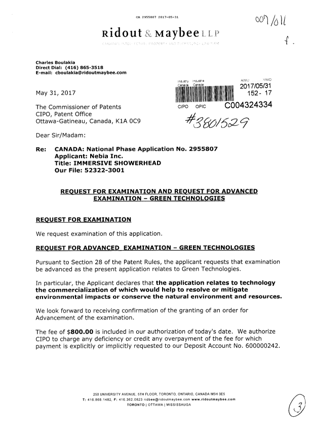 Canadian Patent Document 2955807. Request for Examination 20170531. Image 1 of 3