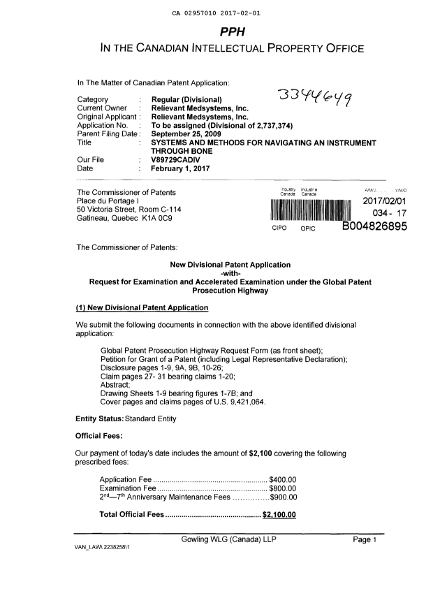 Document de brevet canadien 2957010. Nouvelle demande 20170201. Image 1 de 5