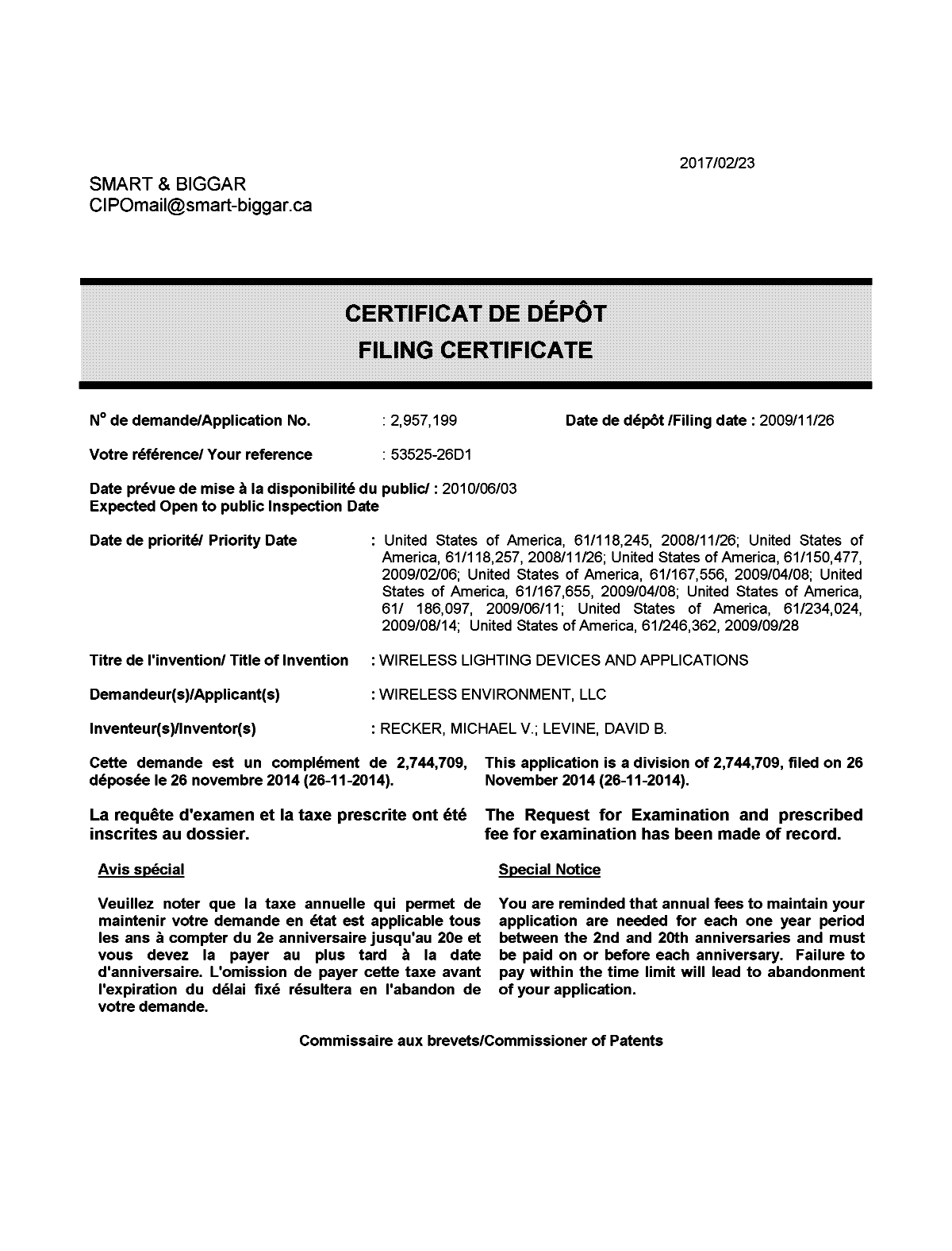 Canadian Patent Document 2957199. Correspondence 20170223. Image 1 of 1