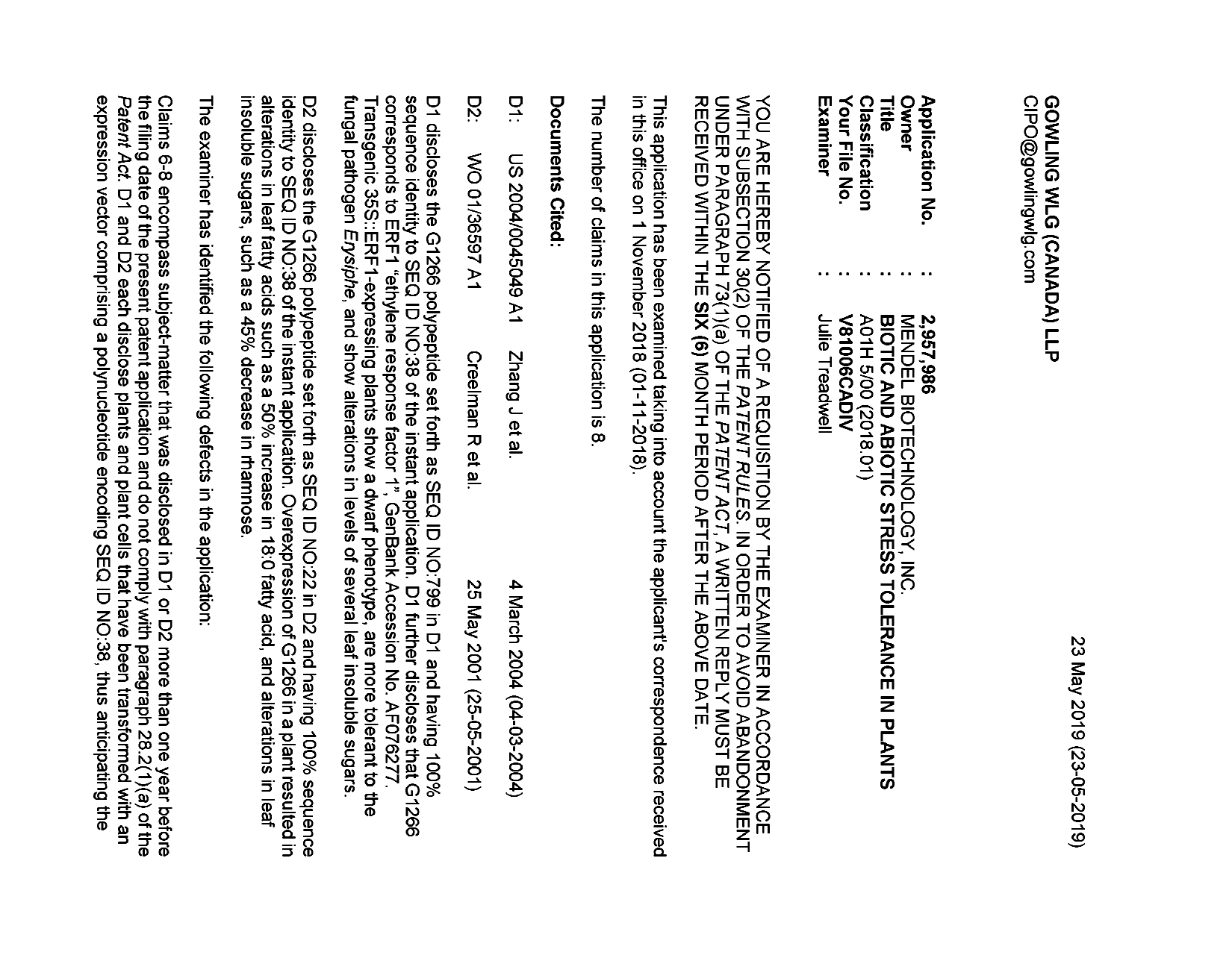 Document de brevet canadien 2957986. Poursuite-Amendment 20181223. Image 1 de 4
