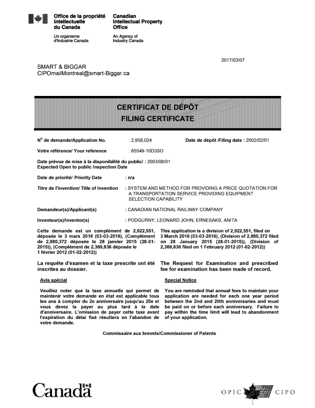 Canadian Patent Document 2958024. Correspondence 20161207. Image 1 of 1