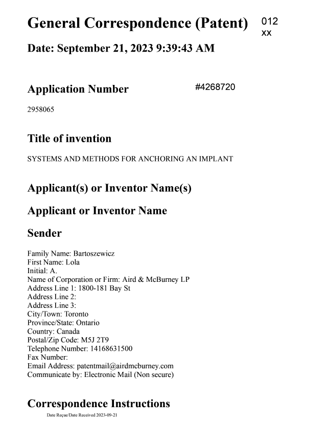 Canadian Patent Document 2958065. Final Fee 20230921. Image 1 of 5