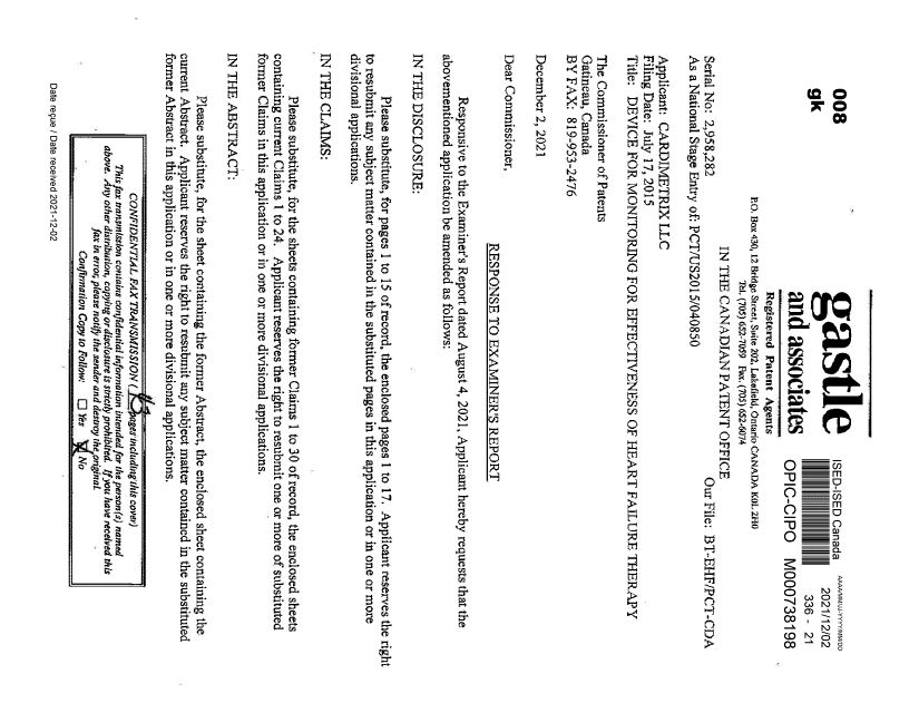 Canadian Patent Document 2958282. Amendment 20211202. Image 1 of 43