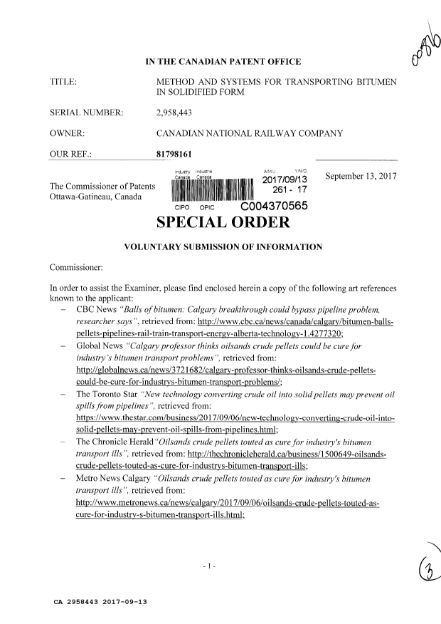 Document de brevet canadien 2958443. Poursuite-Amendment 20161213. Image 1 de 3