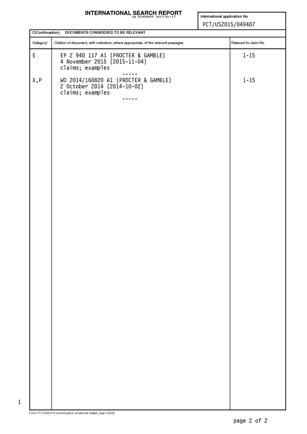 Document de brevet canadien 2958655. Rapport de recherche internationale 20170217. Image 2 de 3