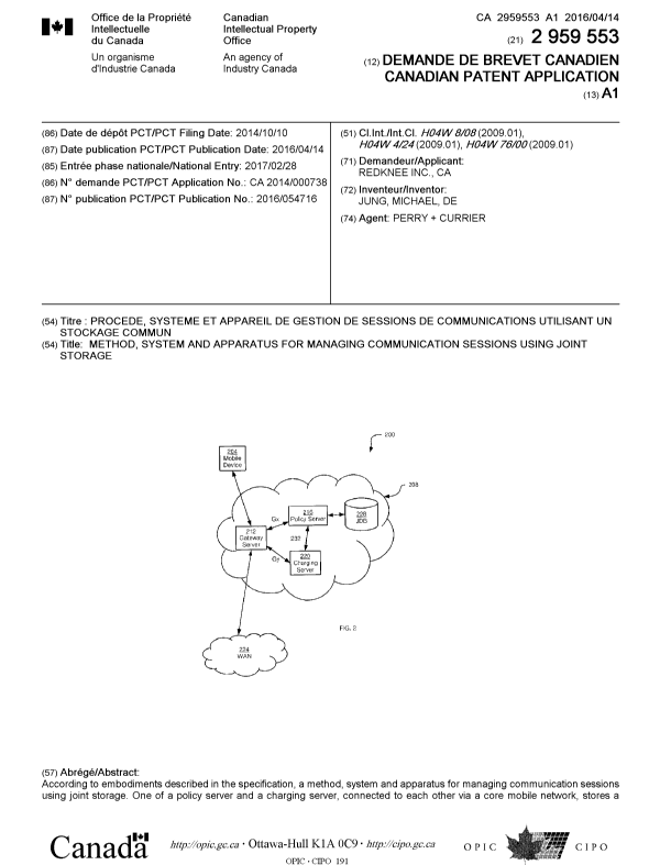 Canadian Patent Document 2959553. Cover Page 20170427. Image 1 of 2
