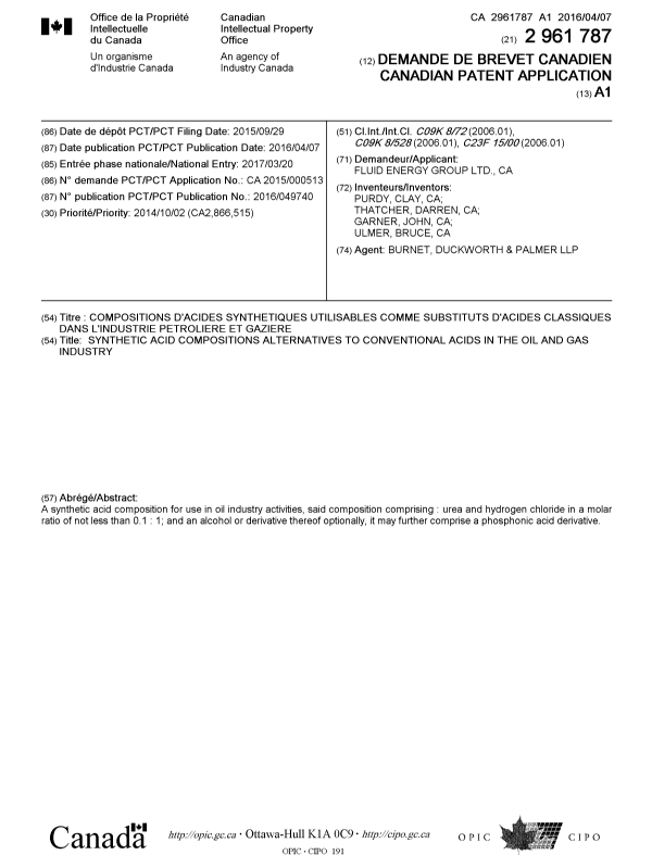 Document de brevet canadien 2961787. Page couverture 20161202. Image 1 de 1