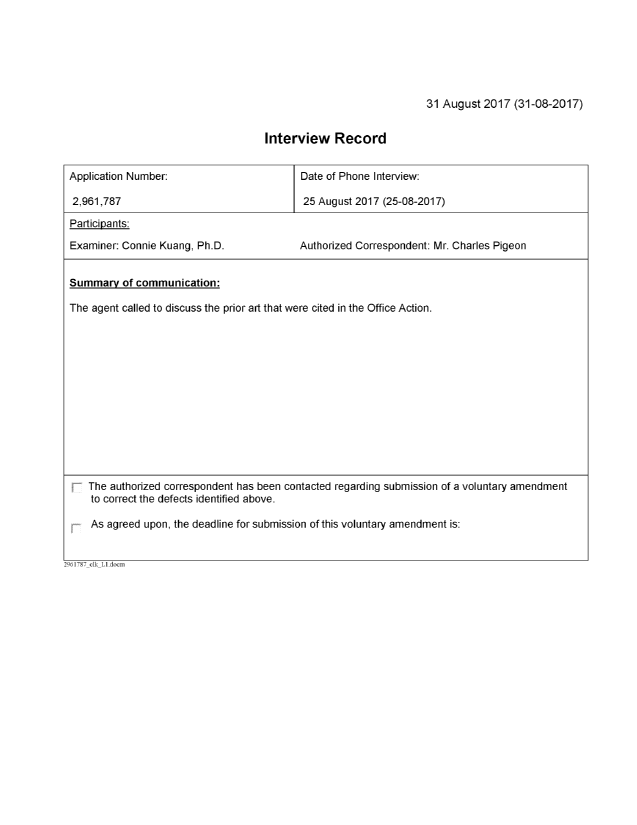 Canadian Patent Document 2961787. Interview Record with Cover Letter Registered 20161231. Image 1 of 1