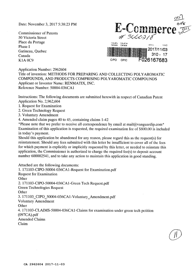 Document de brevet canadien 2962604. Modification 20161203. Image 1 de 11