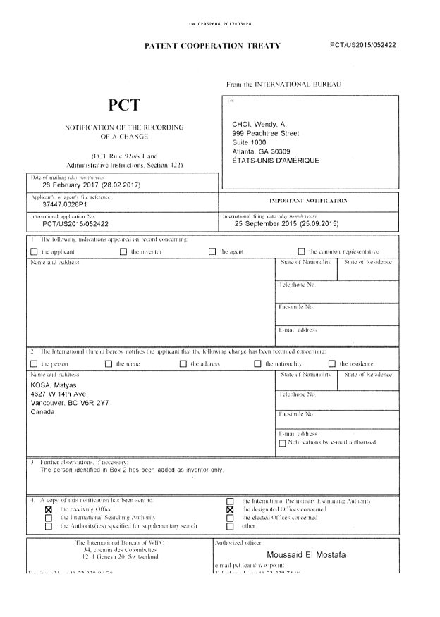 Document de brevet canadien 2962604. Traité de coopération en matière de brevets (PCT) 20161224. Image 3 de 3