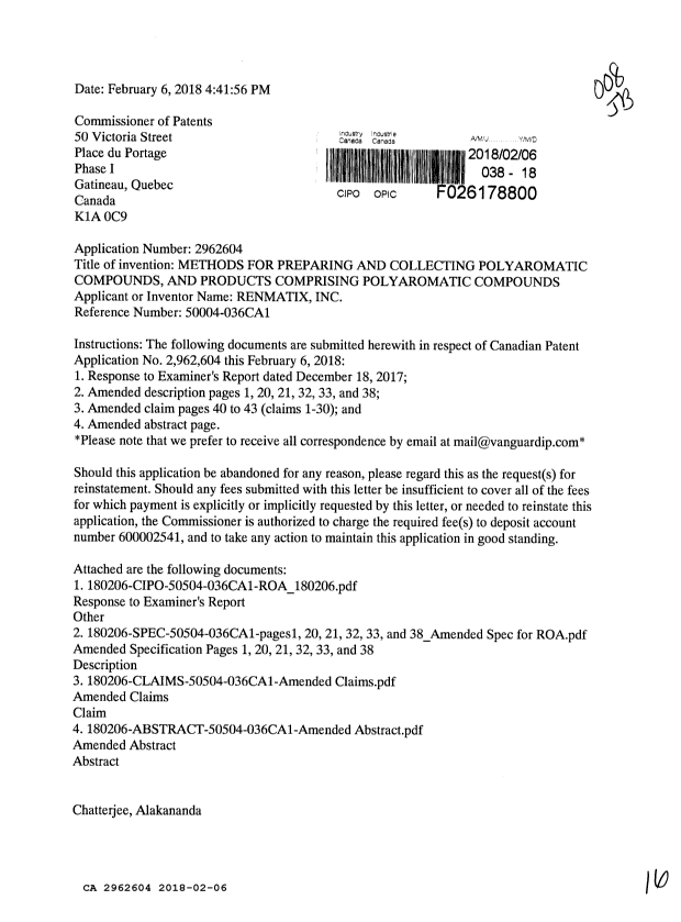 Document de brevet canadien 2962604. Modification 20171206. Image 1 de 16