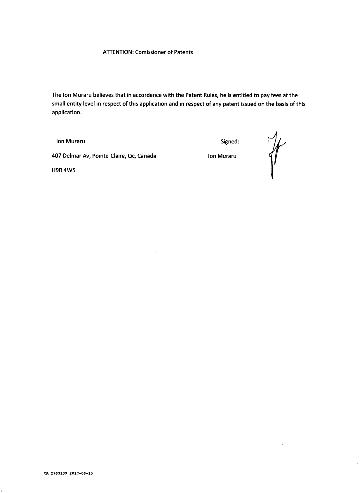 Document de brevet canadien 2963139. Correspondance reliée aux formalités 20161215. Image 2 de 3