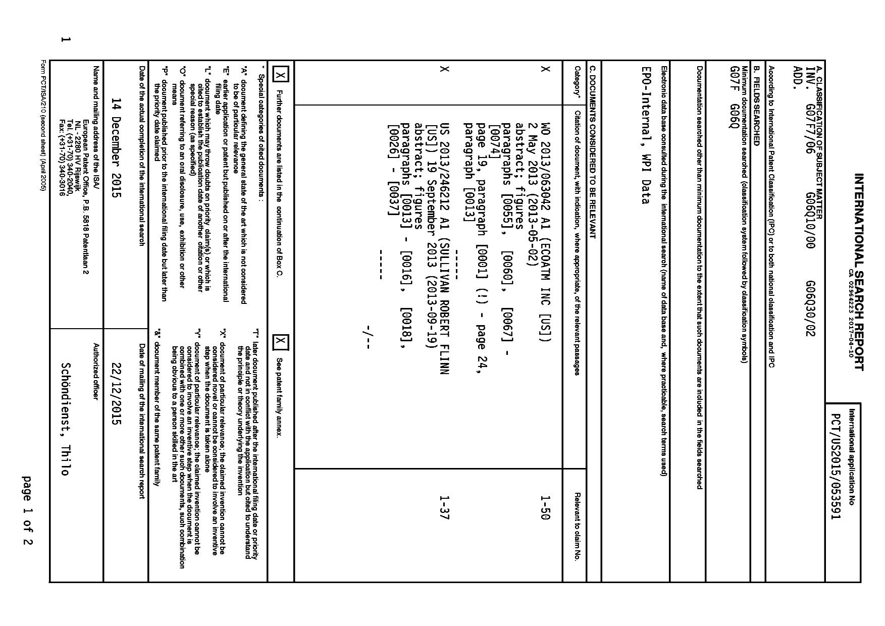 Document de brevet canadien 2964223. Rapport de recherche internationale 20161210. Image 1 de 15