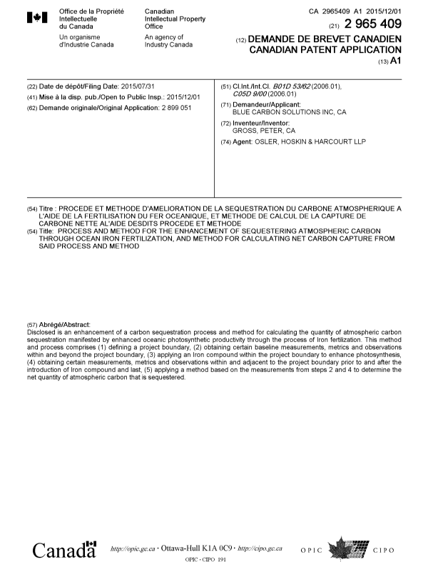 Document de brevet canadien 2965409. Page couverture 20170608. Image 1 de 1