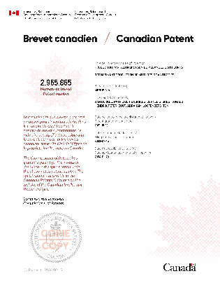 Canadian Patent Document 2965865. Electronic Grant Certificate 20211019. Image 1 of 1
