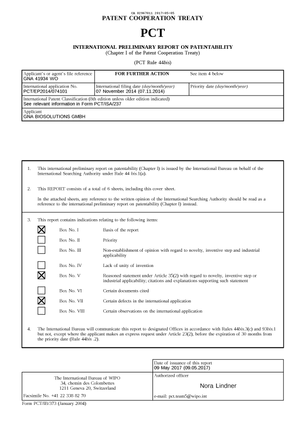 Document de brevet canadien 2967011. Rapport prélim. intl. sur la brevetabilité reçu 20161205. Image 1 de 12