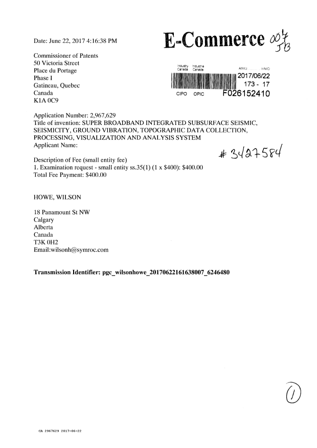 Document de brevet canadien 2967629. Requête d'examen 20161222. Image 1 de 1