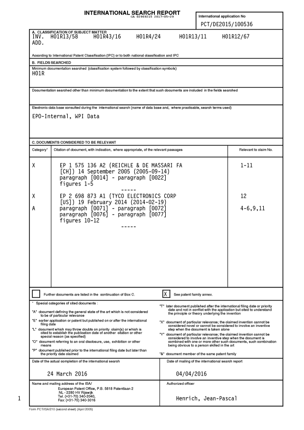Document de brevet canadien 2969215. Rapport de recherche internationale 20170529. Image 1 de 4