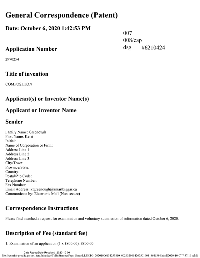 Canadian Patent Document 2970254. Amendment 20201006. Image 1 of 6