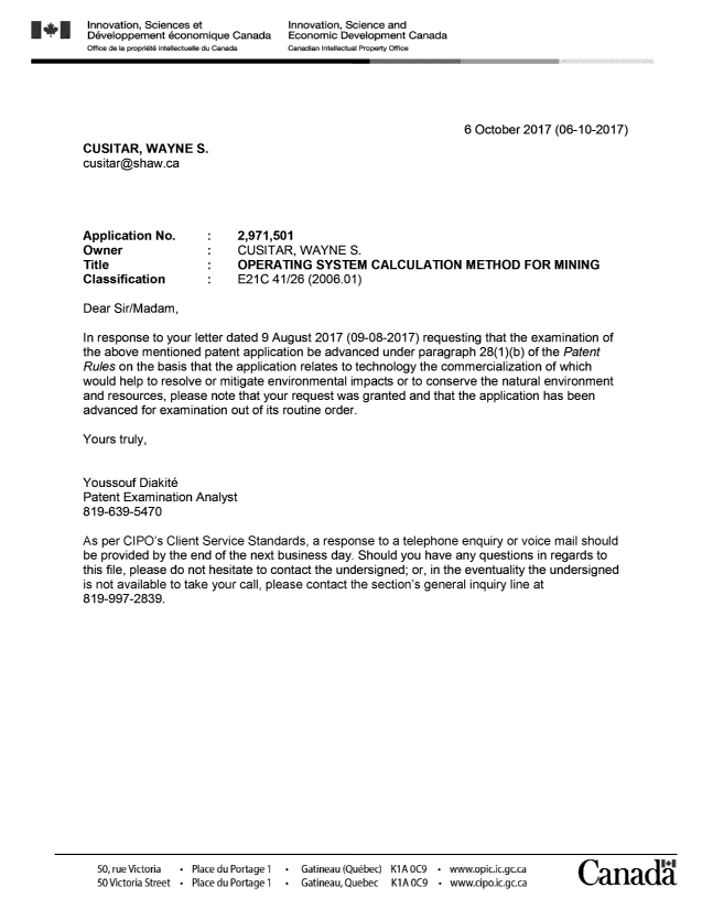 Document de brevet canadien 2971501. Ordonnance spéciale - Verte acceptée 20161206. Image 1 de 1