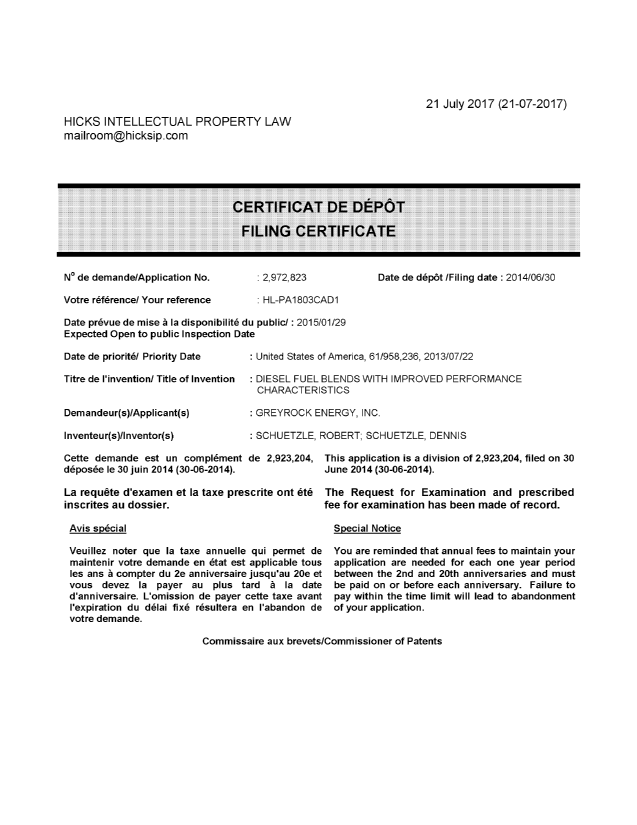 Canadian Patent Document 2972823. Divisional - Filing Certificate 20161221. Image 1 of 1