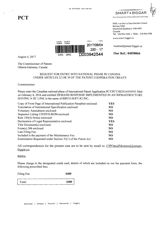 Document de brevet canadien 2975965. Demande d'entrée en phase nationale 20170804. Image 1 de 3